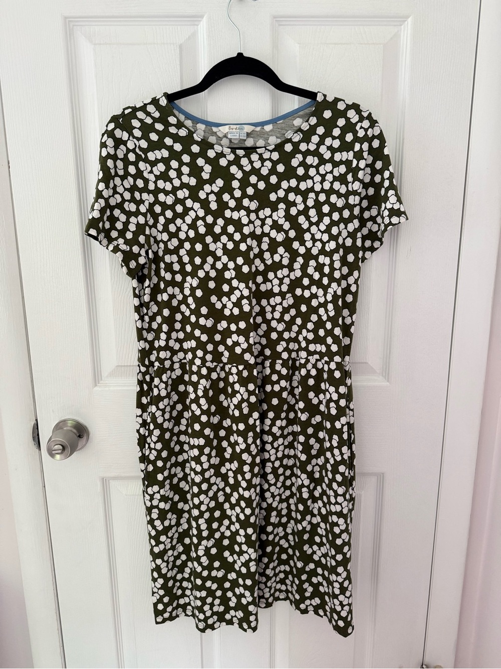 Boden Green and White Floral Short Sleeve Jersey Dress Size 14R